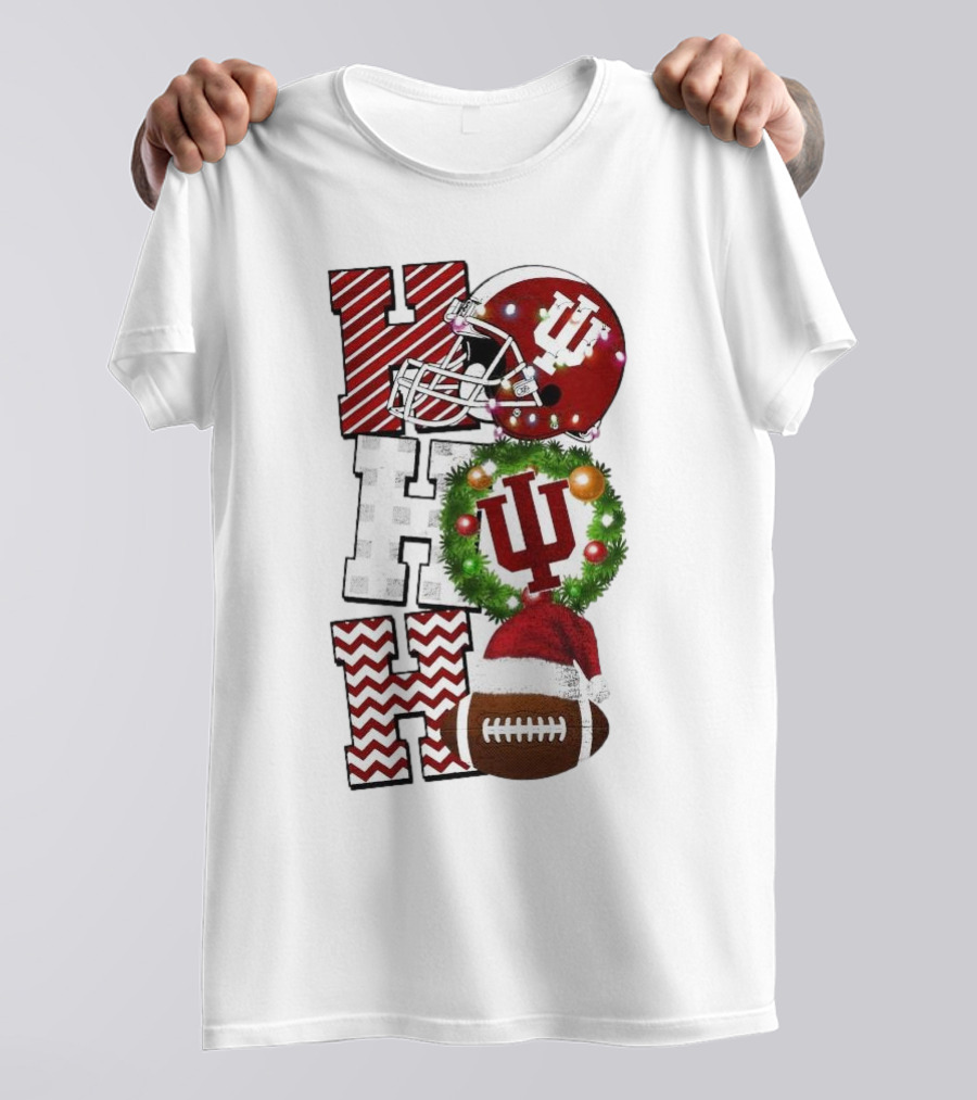 Indiana Hoosiers Football Christmas Game Day Ho Ho Ho Holiday Cheer T-Shirt
