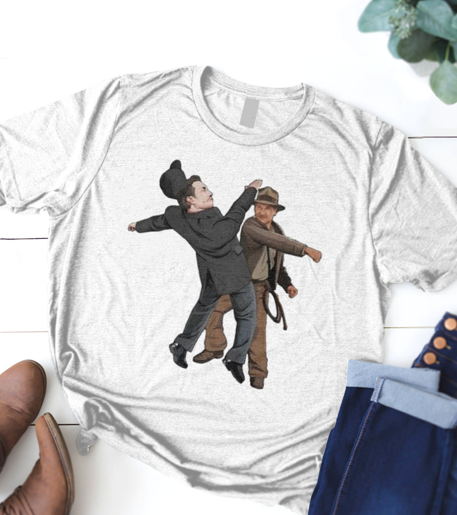 Indiana Jones Punching Elon Musk Salute Scene T-Shirt