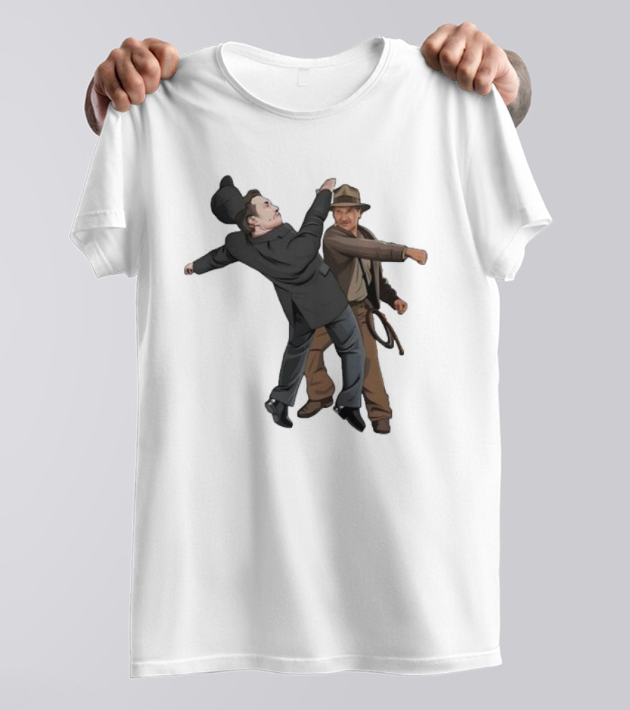 Indiana Jones Punching Elon Musk Salute Scene T-Shirt