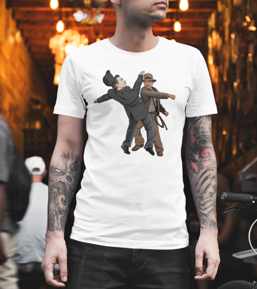 Indiana Jones Punching Elon Musk Salute Scene T-Shirt