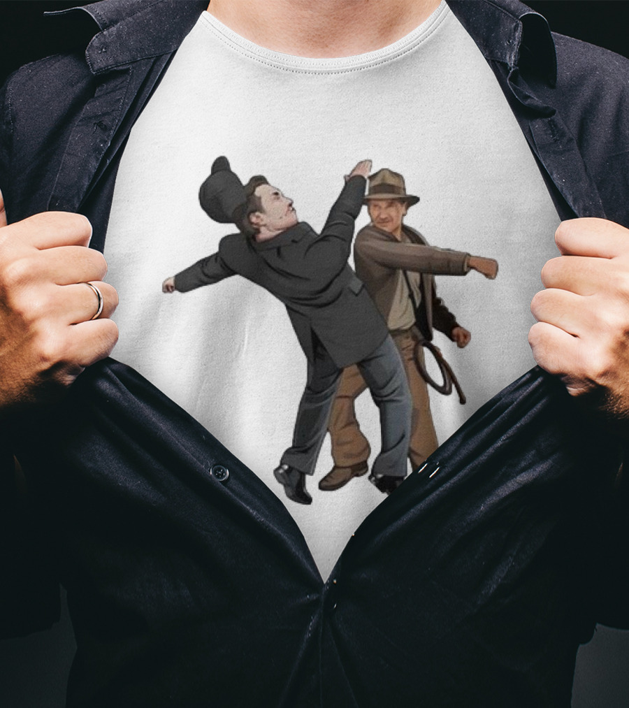 Indiana Jones Punching Elon Musk Salute Scene T-Shirt