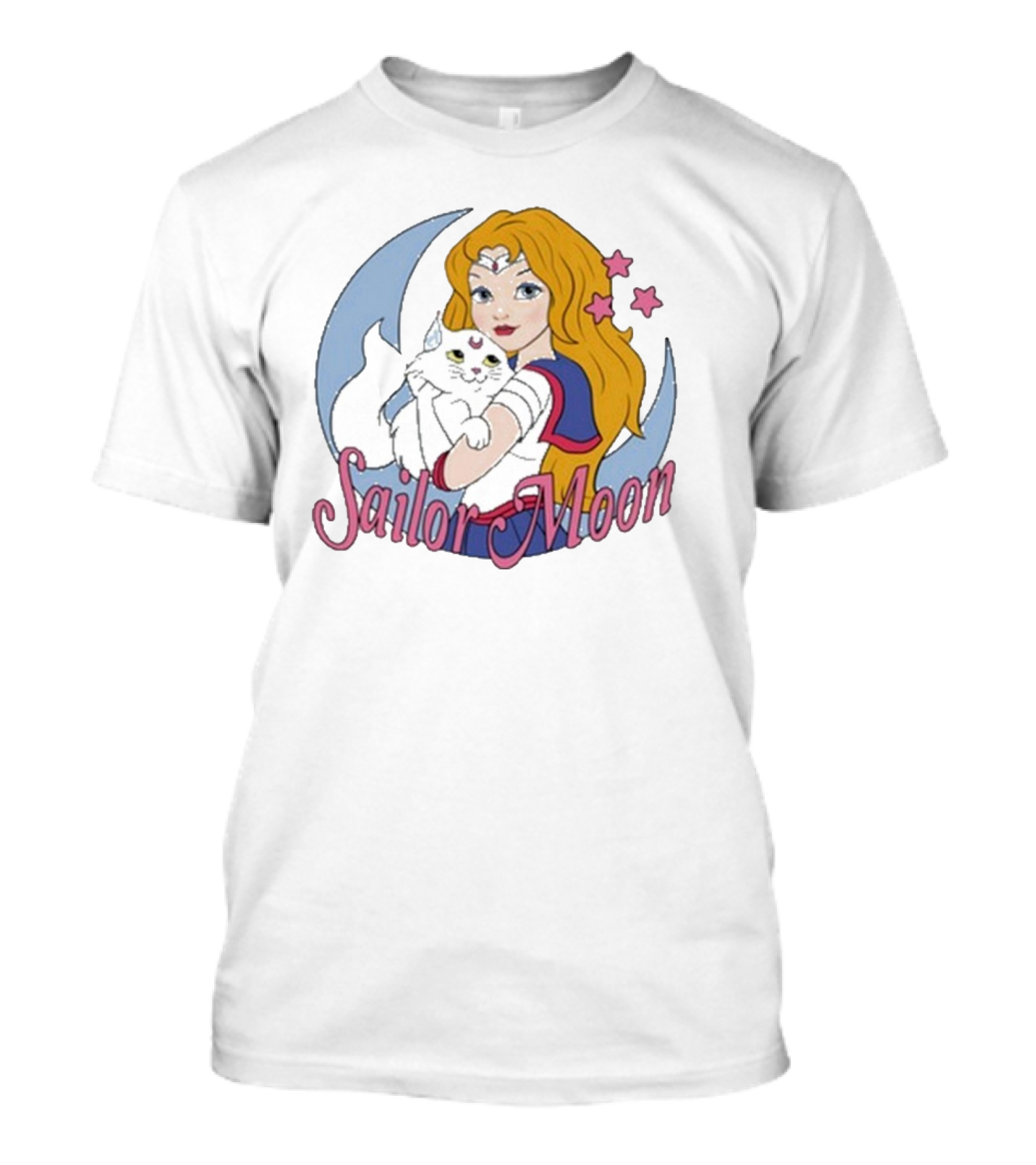 Sailor Moon Holding White Cat With Stars T-Shirt