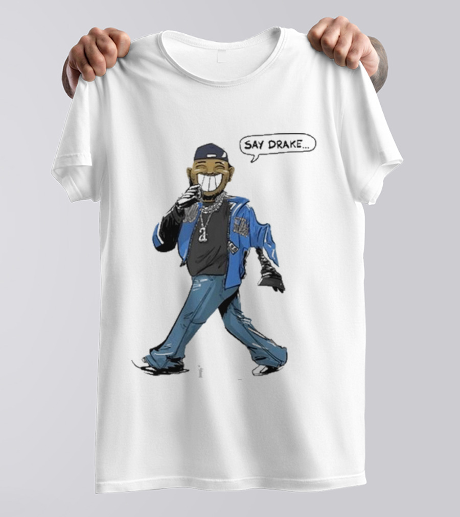 Kendrick Lamar Walking Cartoon With Baseball Cap And Blue Jacket T-Shirt