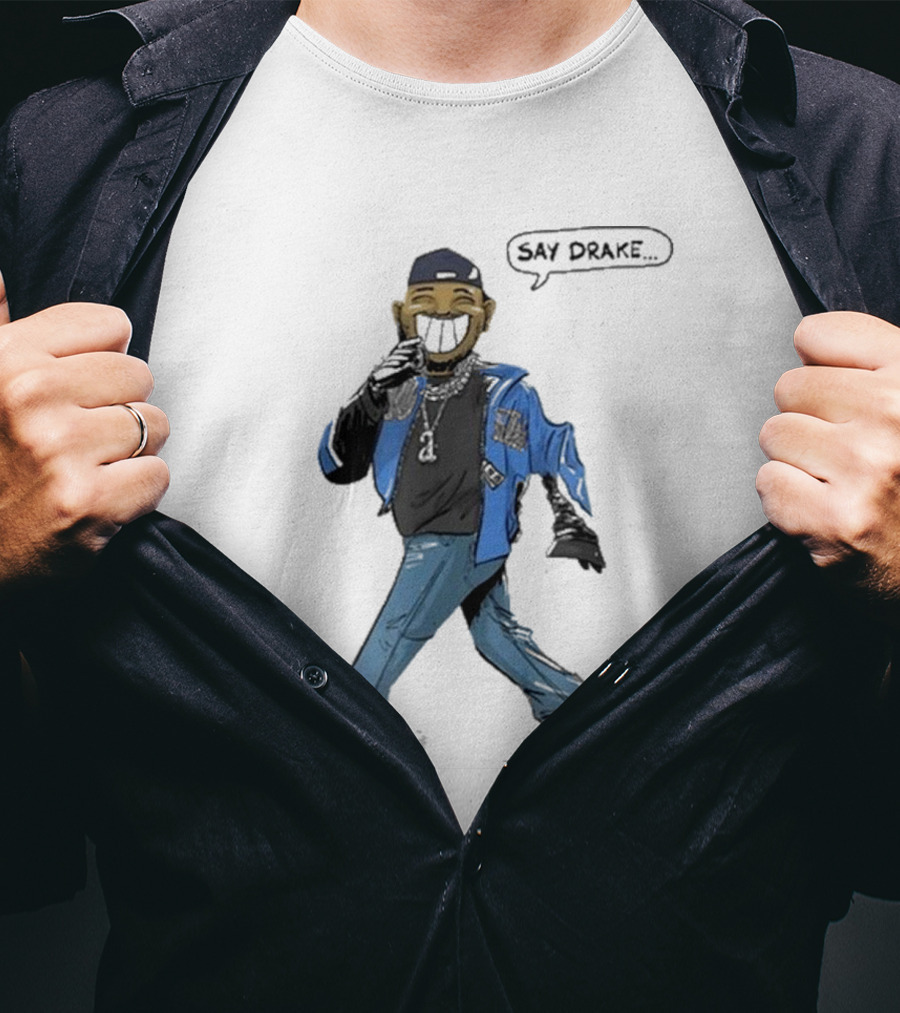 Kendrick Lamar Walking Cartoon With Baseball Cap And Blue Jacket T-Shirt