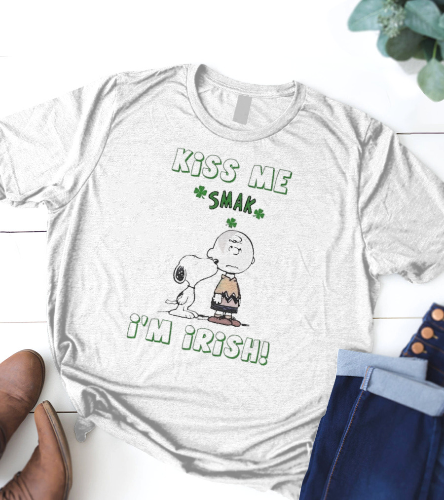 Kiss Me Smak I'm Irish With Iconic Cartoon Characters And Shamrocks T-Shirt