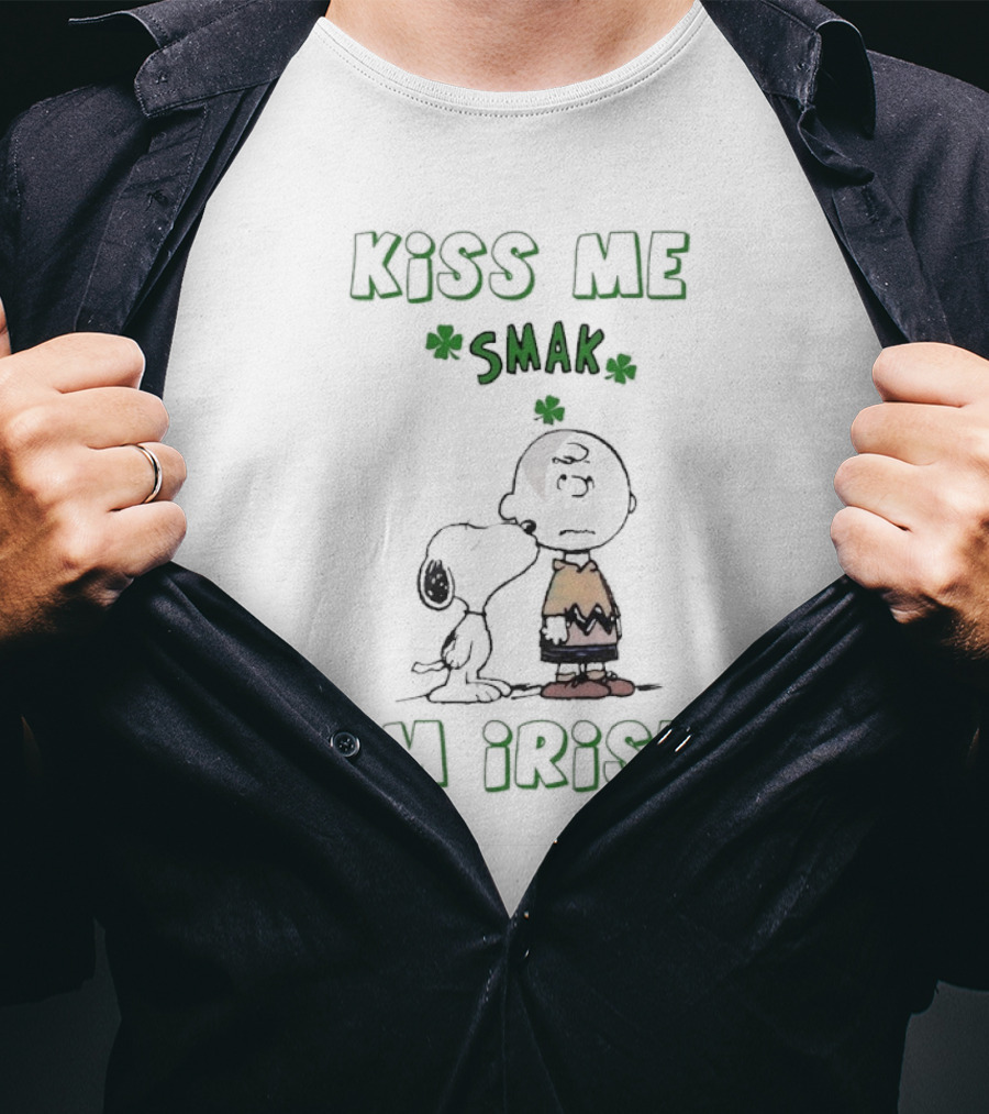 Kiss Me Smak I'm Irish With Iconic Cartoon Characters And Shamrocks T-Shirt