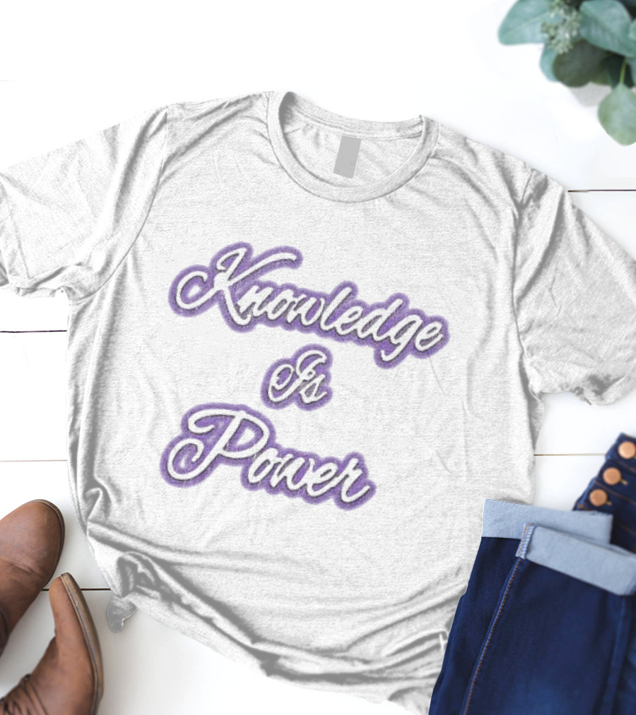 Knowledge Is Power Vintage Ringer Purple Script Fashion T-Shirt