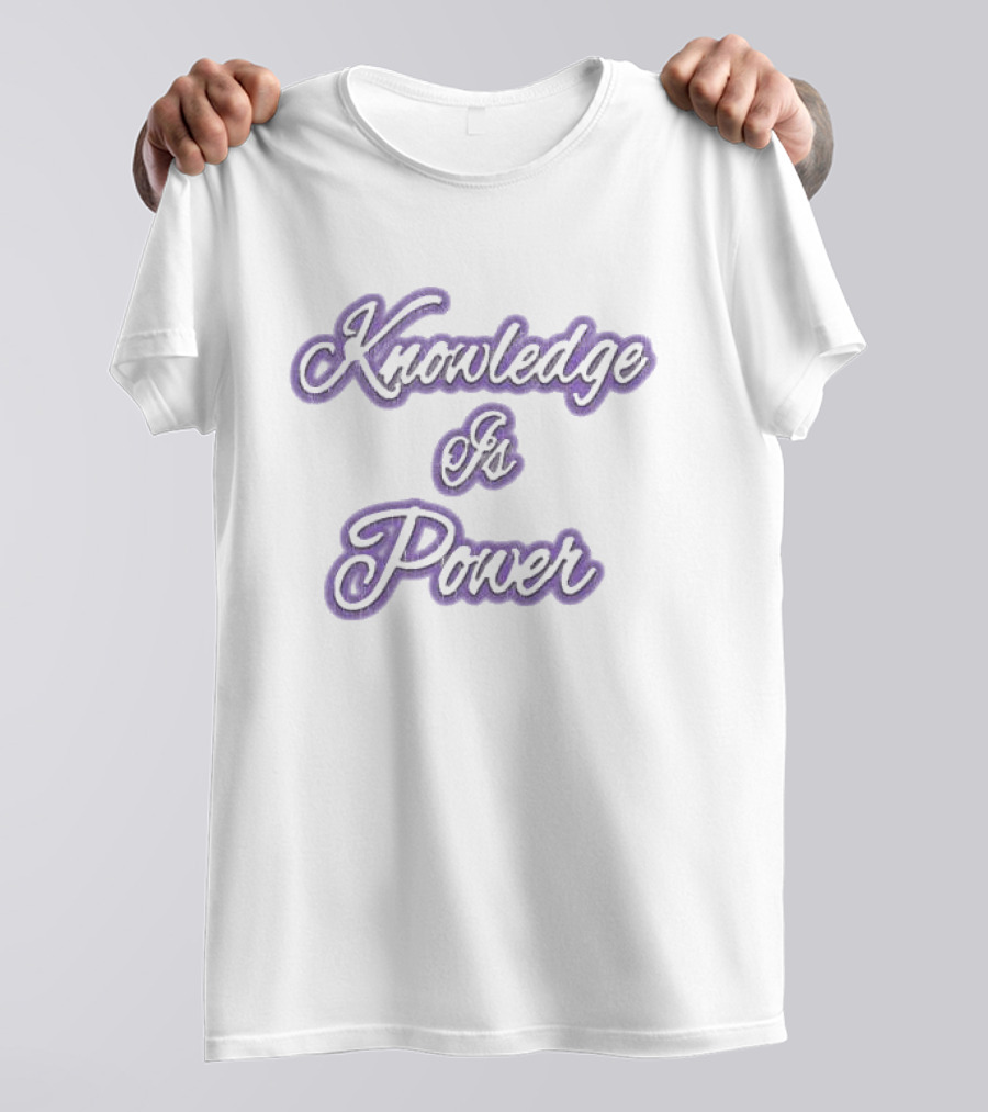 Knowledge Is Power Vintage Ringer Purple Script Fashion T-Shirt