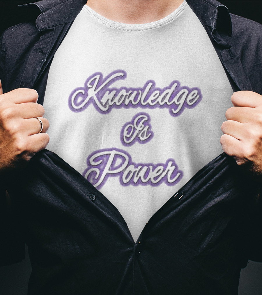 Knowledge Is Power Vintage Ringer Purple Script Fashion T-Shirt