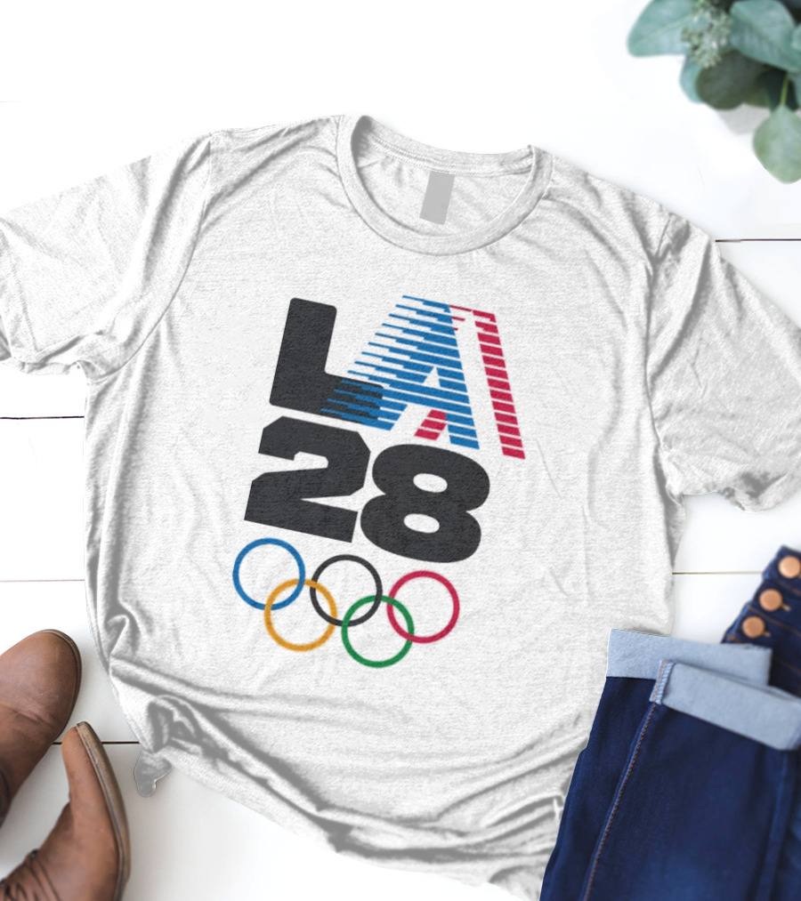 "LA 2028 Summer Olympics Retro Style With Olympic Rings" T-Shirt