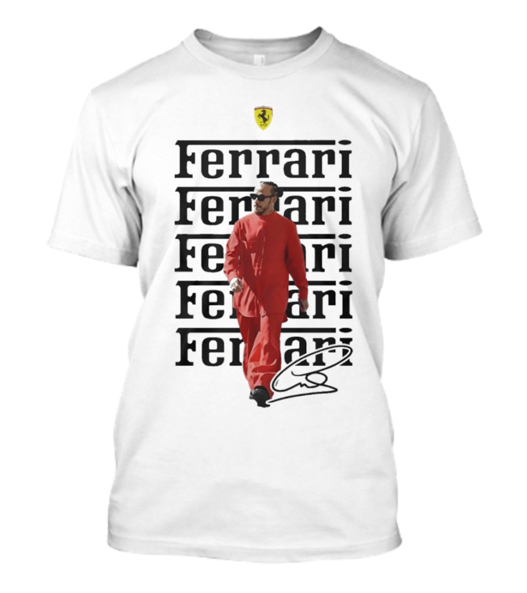 Ferrari 2025 Signature Lewis Hamilton Red Racing Suit T-Shirt