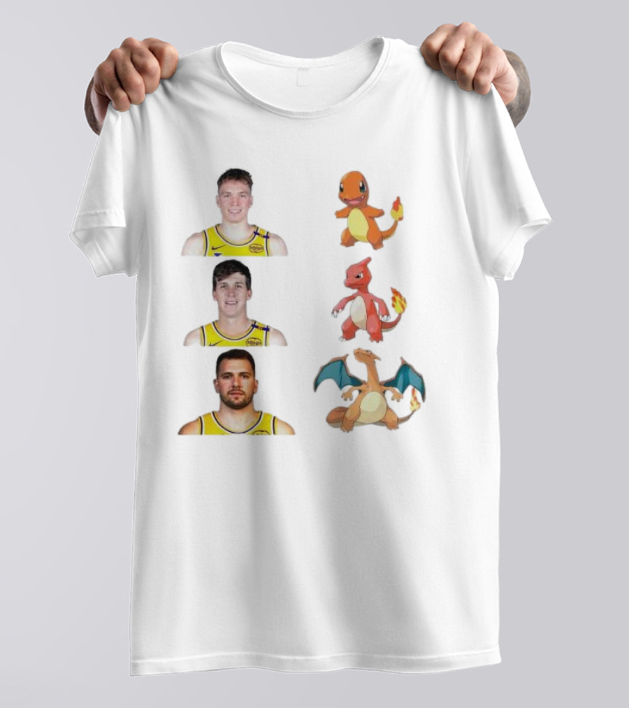 Lakers Evolution Dalton Knecht Charmander Austin Reaves Charmeleon Luka Doncic Charizard T-Shirt