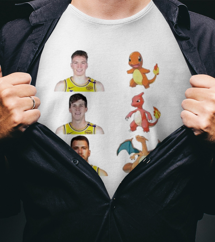 Lakers Evolution Dalton Knecht Charmander Austin Reaves Charmeleon Luka Doncic Charizard T-Shirt