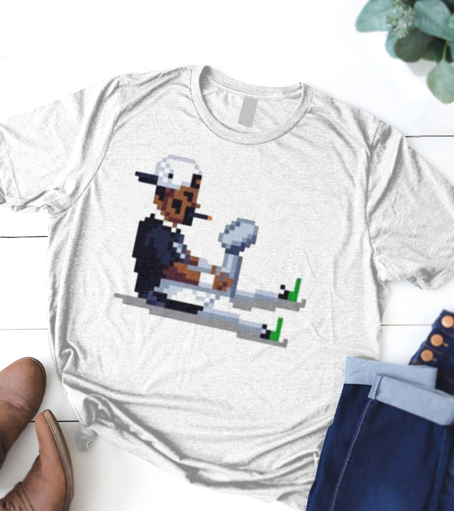 Jalen Hurts Philadelphia Eagles Champs 2025 Pixel Pigskin Player Holding Trophy T-Shirt