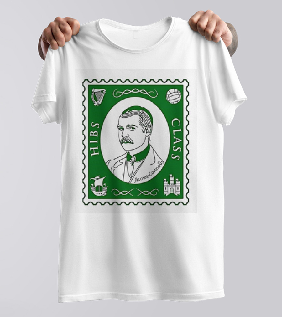 James Connolly Hibs Class Stamp With Harp, Ball, Ship, Castle Symbols T-Shirt