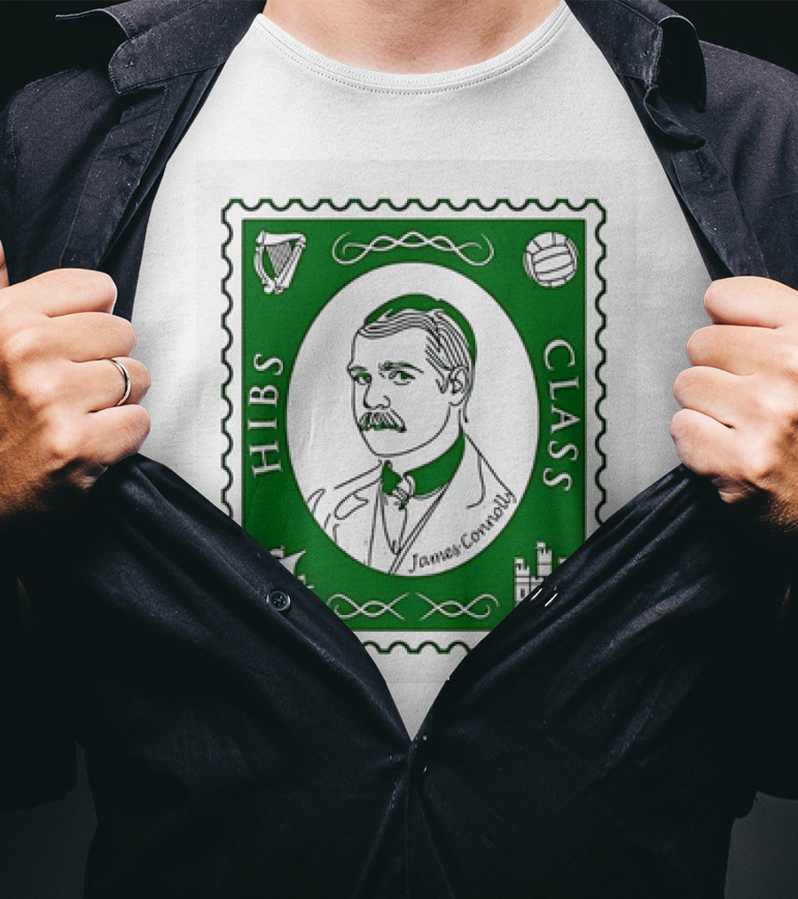James Connolly Hibs Class Stamp With Harp, Ball, Ship, Castle Symbols T-Shirt