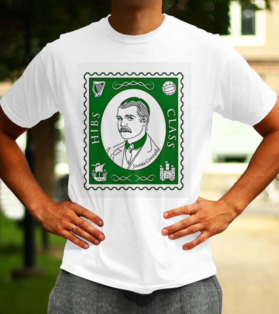 James Connolly Hibs Class Stamp With Harp, Ball, Ship, Castle Symbols T-Shirt