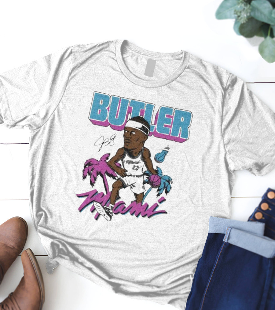 Butler Miami Basketball Caricature With Palm Trees And Flaming Ball T-Shirt