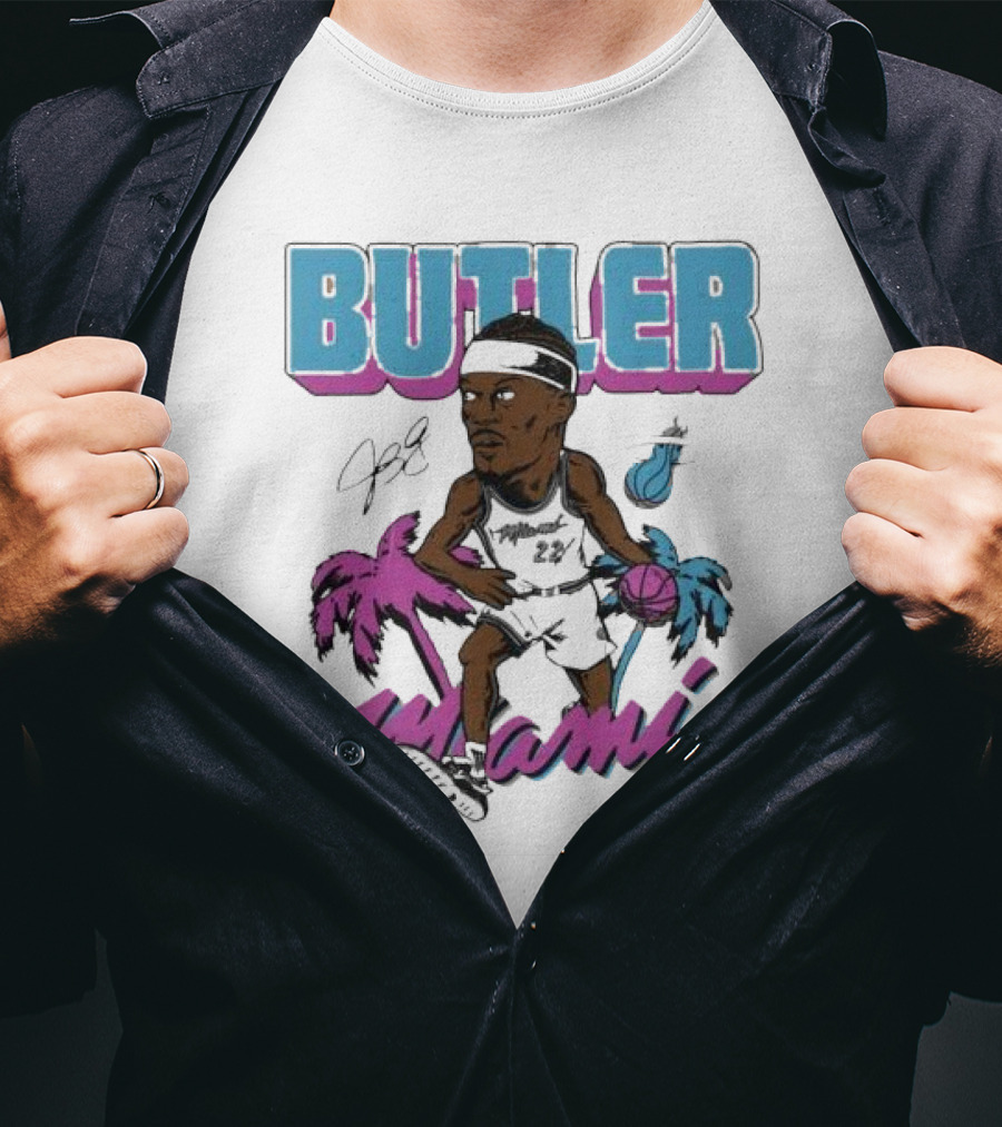 Butler Miami Basketball Caricature With Palm Trees And Flaming Ball T-Shirt