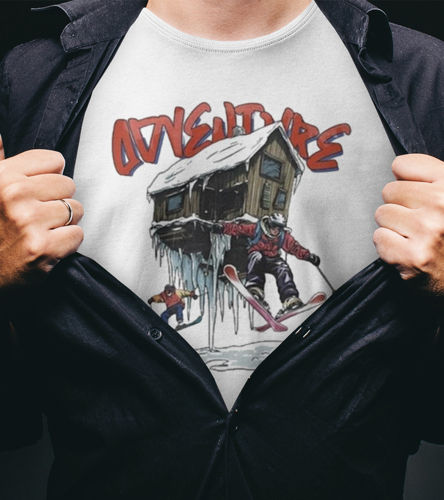 Adventure Jimmy's One Last Run Skiing Cabin Snowboarding T-Shirt