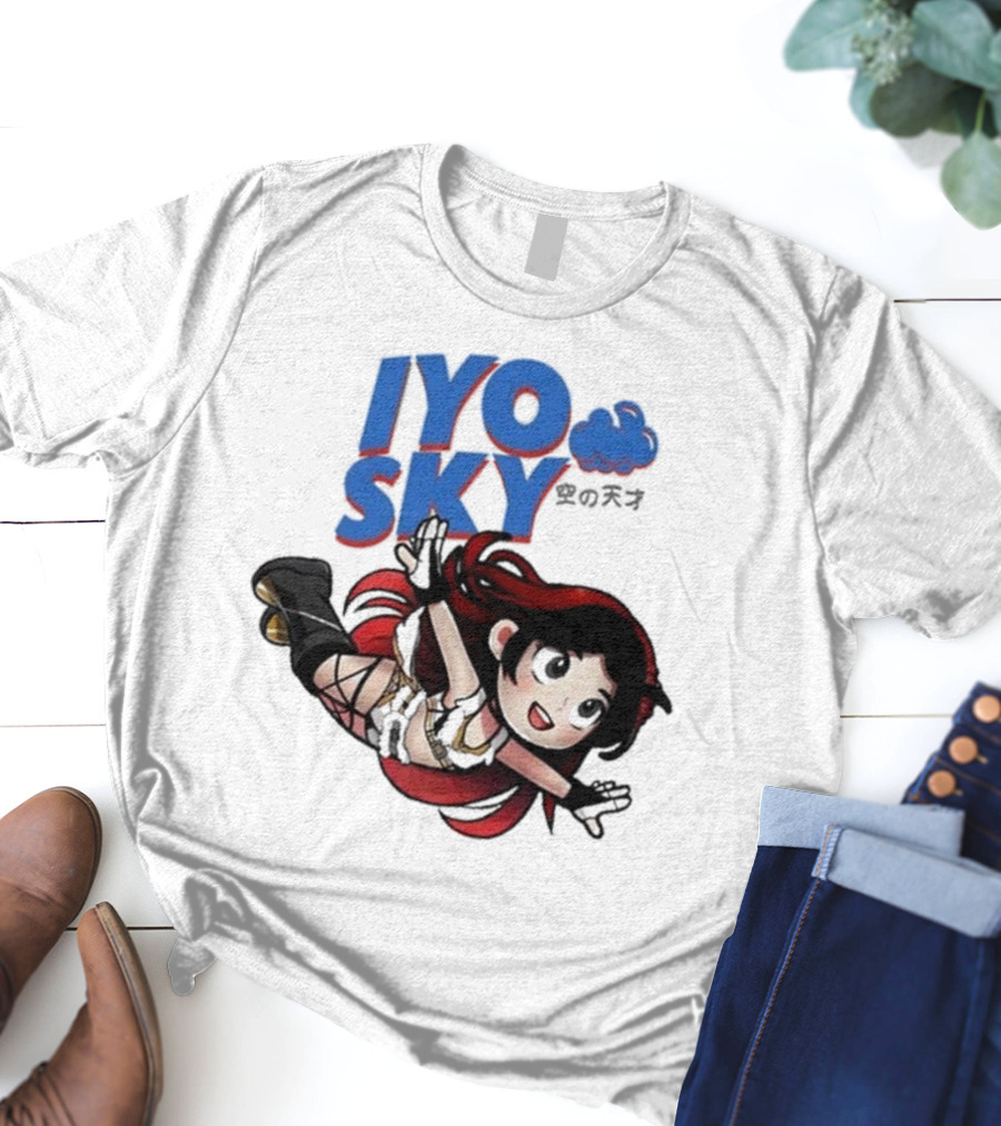 Iyo Sky Anime Character With Red And Black Hair Floating In The Clouds T-Shirt