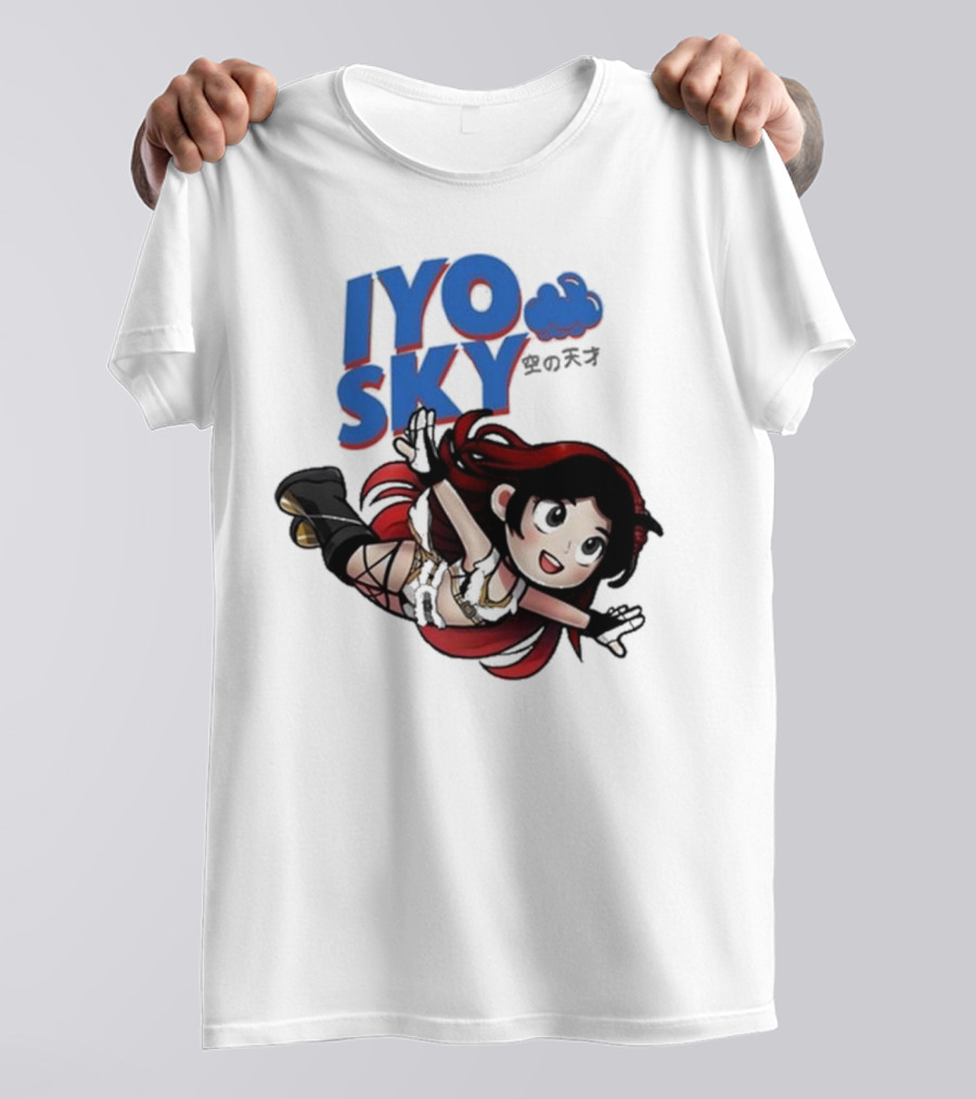 Iyo Sky Anime Character With Red And Black Hair Floating In The Clouds T-Shirt