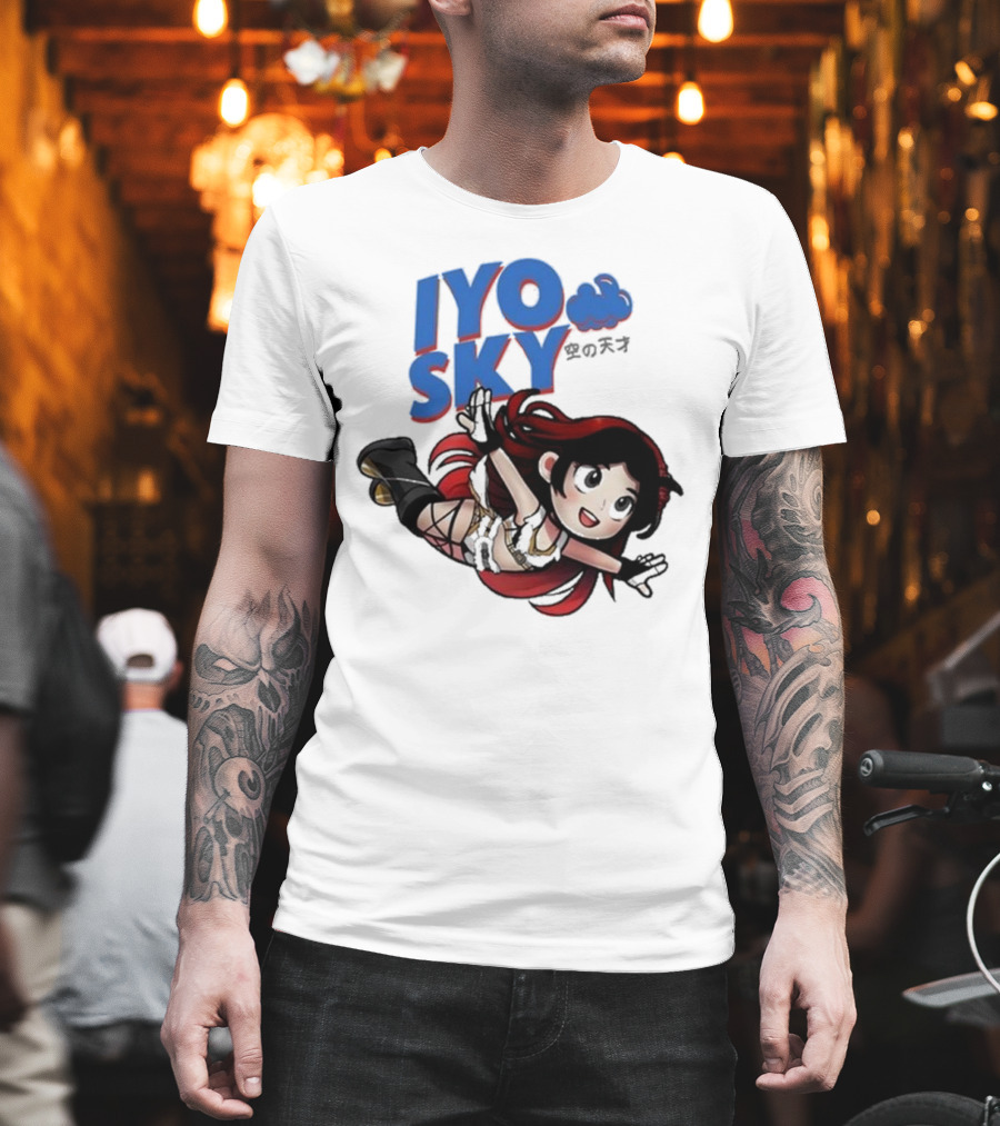 Iyo Sky Anime Character With Red And Black Hair Floating In The Clouds T-Shirt