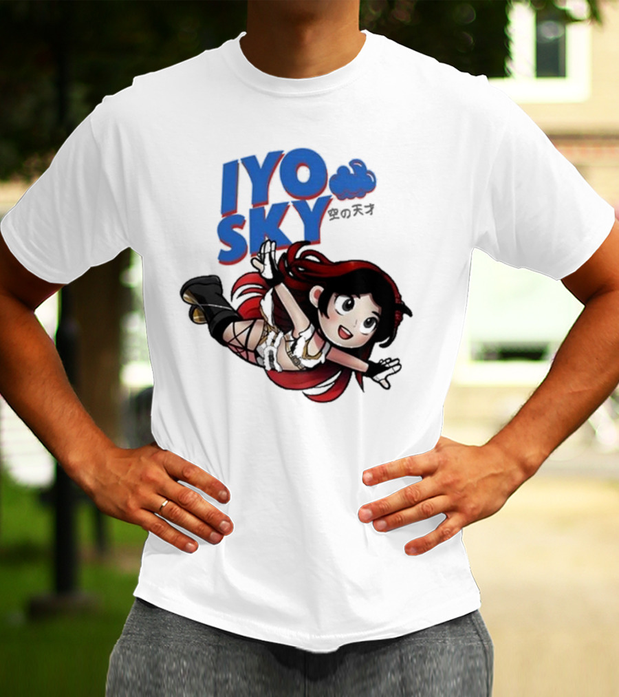 Iyo Sky Anime Character With Red And Black Hair Floating In The Clouds T-Shirt