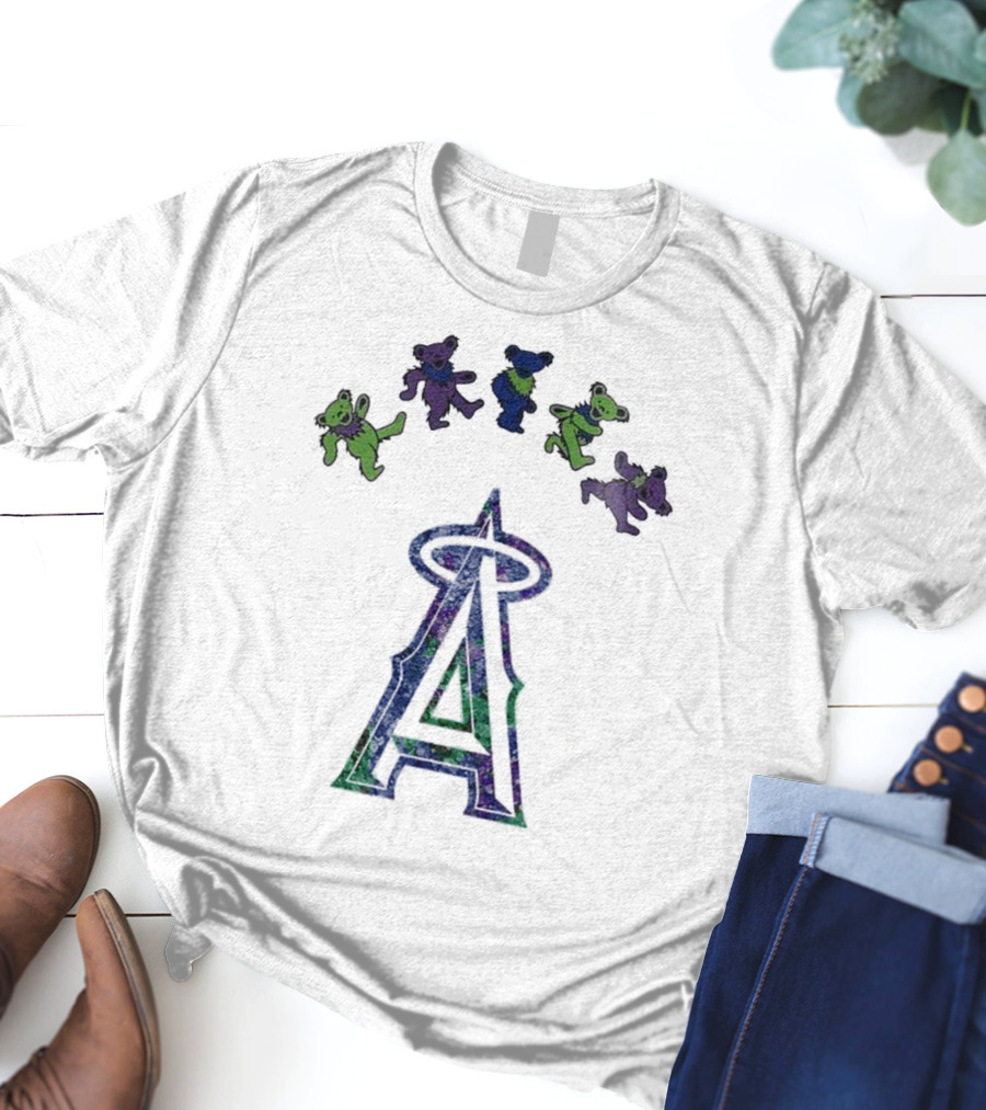 Los Angeles Angels Grateful Dead Night 2025 Dancing Bears And Halo Symbol T-Shirt