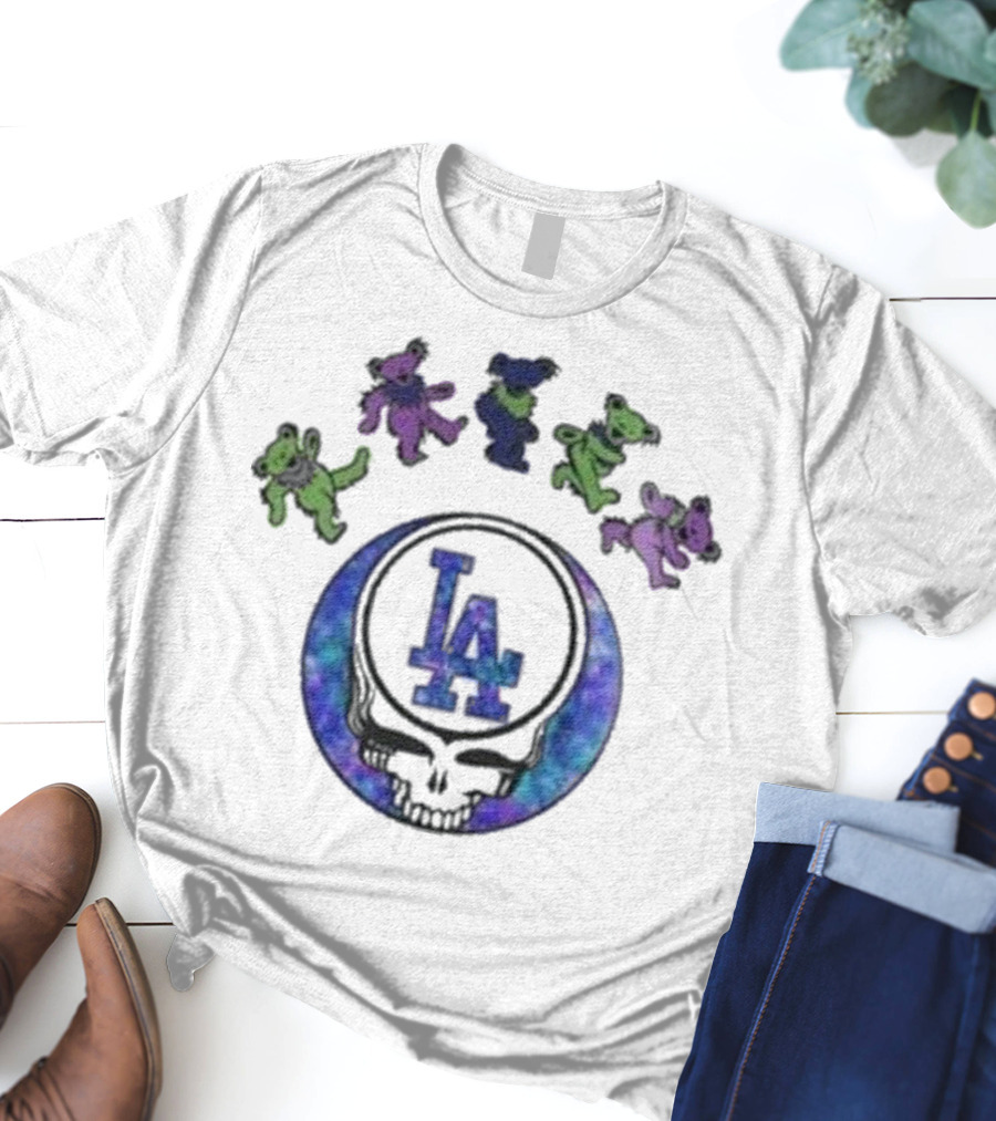 Los Angeles Dodgers 2025 Grateful Dead Skull Bears Night Baseball T-Shirt
