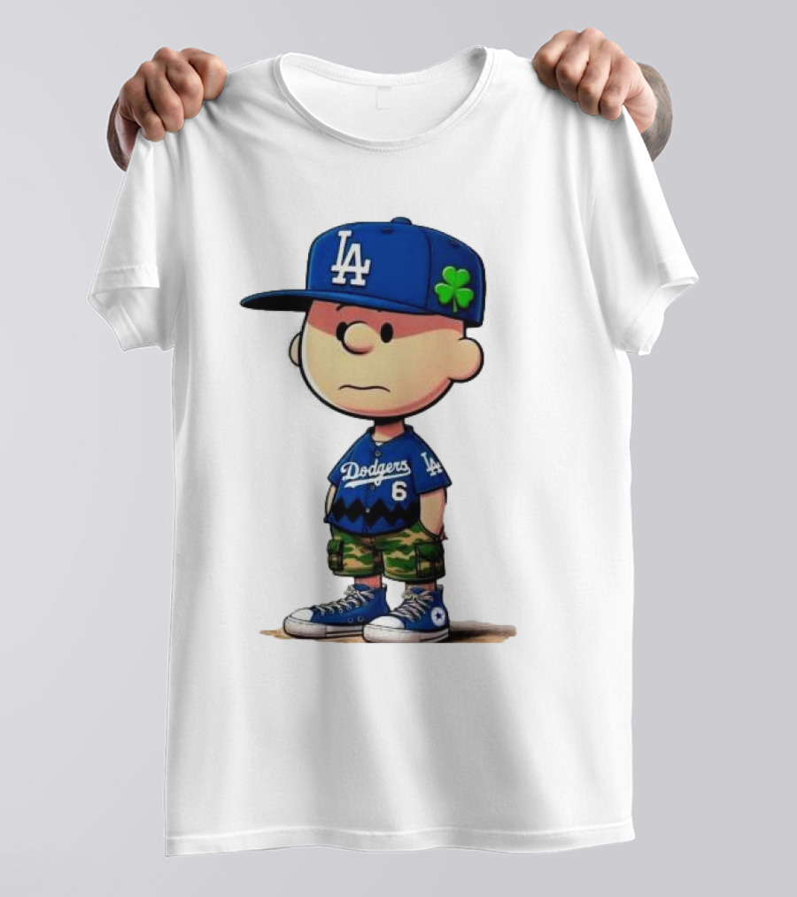 Los Angeles Dodgers Charlie Brown St. Patrick's Day LA Hat Clover Dodgers 6 Jersey T-Shirt