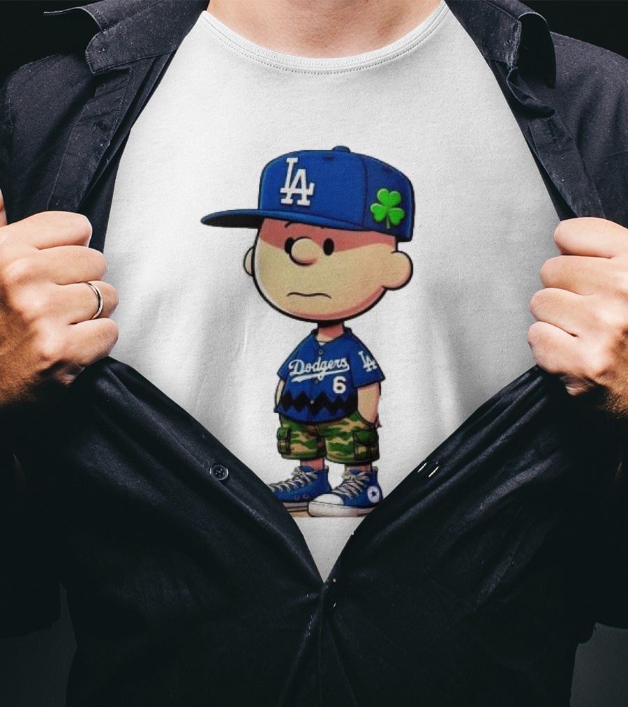 Los Angeles Dodgers Charlie Brown St. Patrick's Day LA Hat Clover Dodgers 6 Jersey T-Shirt