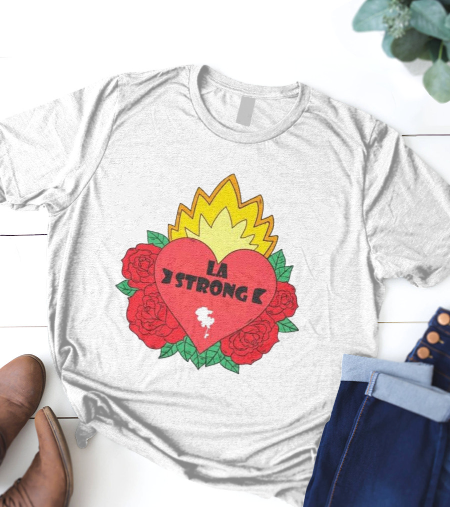LA Strong Heart With Roses And Flames T-Shirt