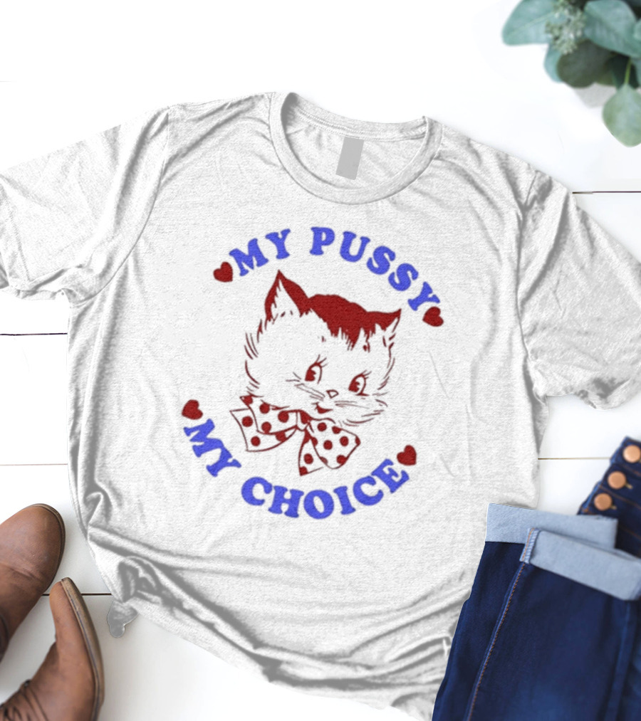 Maison Rapito My Pussy My Choice Cat Drawing And Polka Dot Bow T-Shirt
