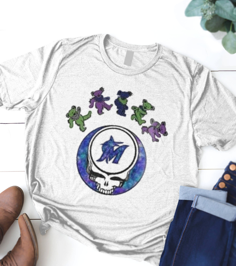 Miami Marlins Grateful Dead Night 2025 Skull Bears T-Shirt