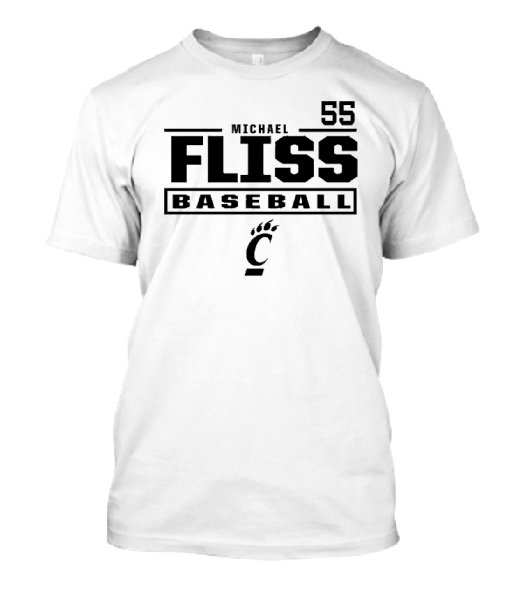Michael Fliss 55 Cincinnati Bearcats Baseball 2025 Bold Athlete Number Design T-Shirt