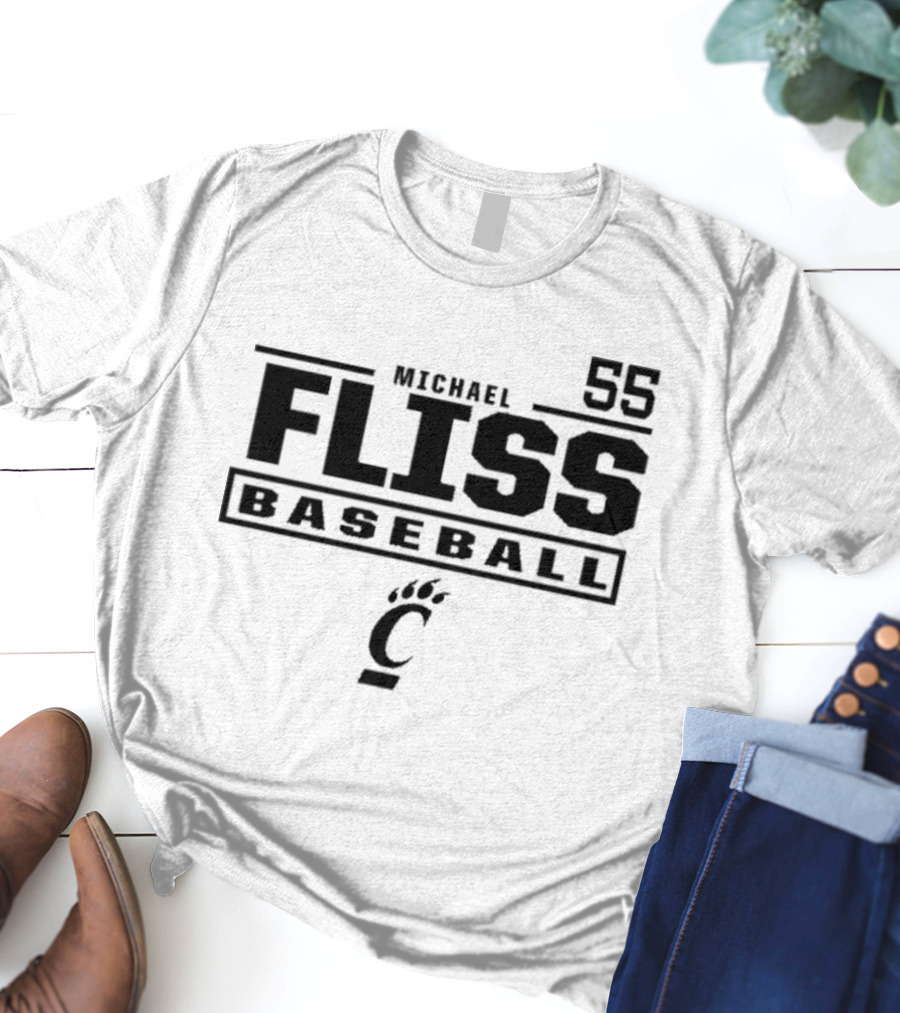 Michael Fliss 55 Cincinnati Bearcats Baseball 2025 Bold Athlete Number Design T-Shirt