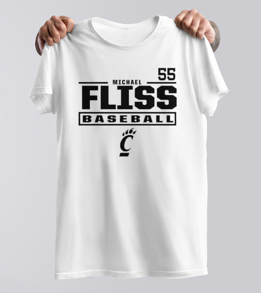 Michael Fliss 55 Cincinnati Bearcats Baseball 2025 Bold Athlete Number Design T-Shirt