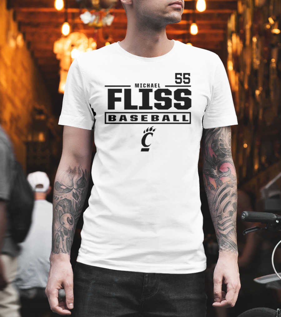 Michael Fliss 55 Cincinnati Bearcats Baseball 2025 Bold Athlete Number Design T-Shirt