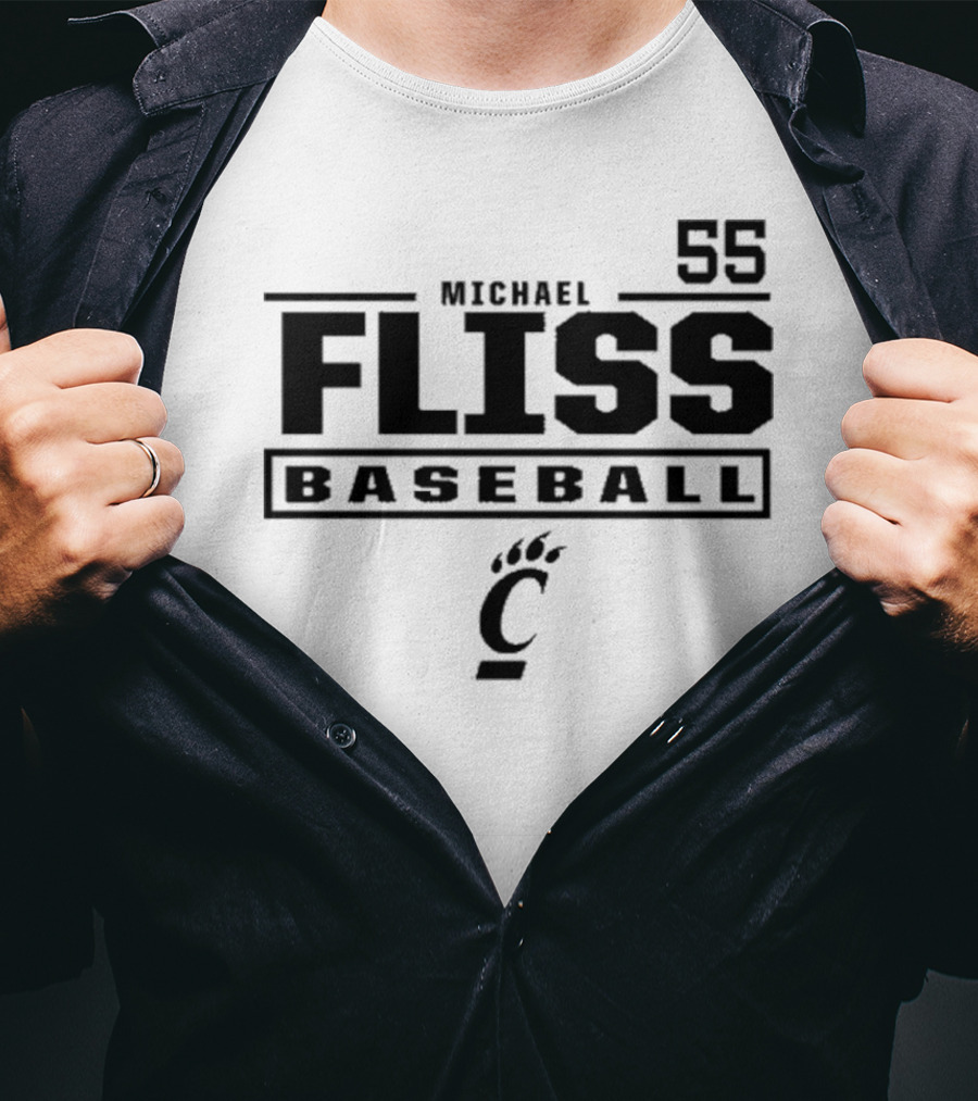 Michael Fliss 55 Cincinnati Bearcats Baseball 2025 Bold Athlete Number Design T-Shirt