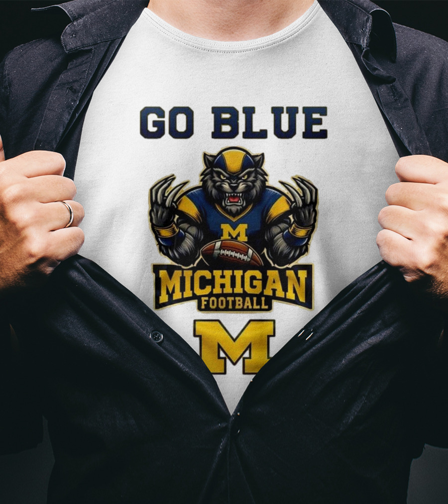 Go Blue Michigan Football Wolverine Mascot M T-Shirt