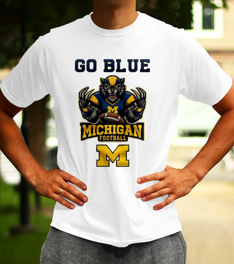 Go Blue Michigan Football Wolverine Mascot M T-Shirt