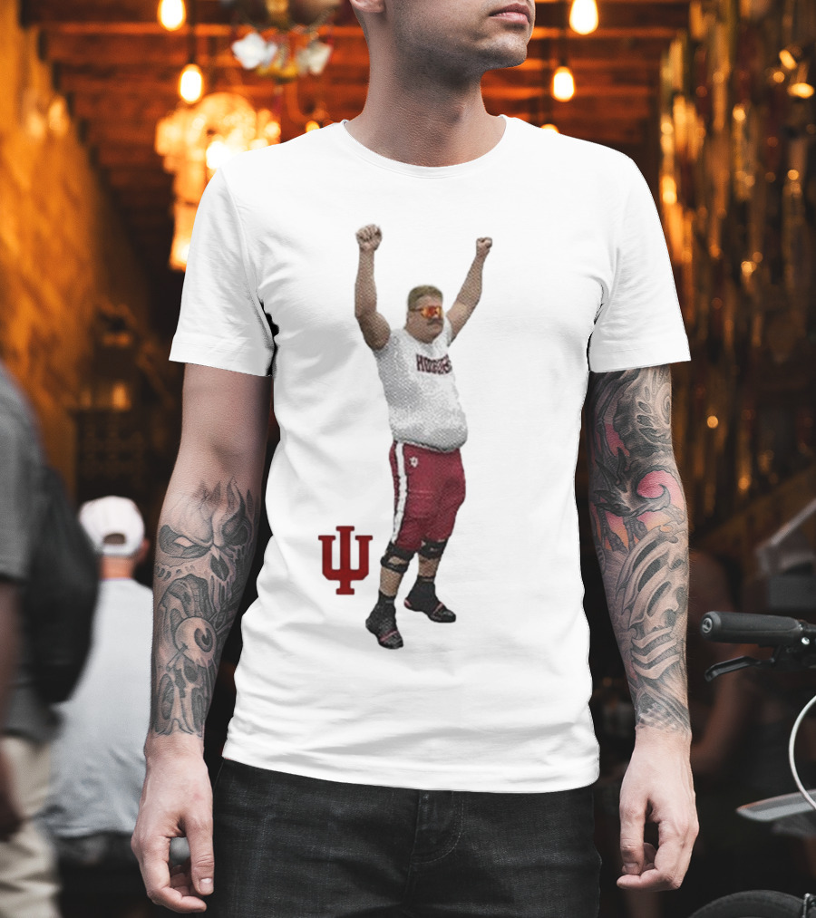 Mike Katic Indiana Hoosiers Football Player Celebration Cartoon IU Logo T-Shirt