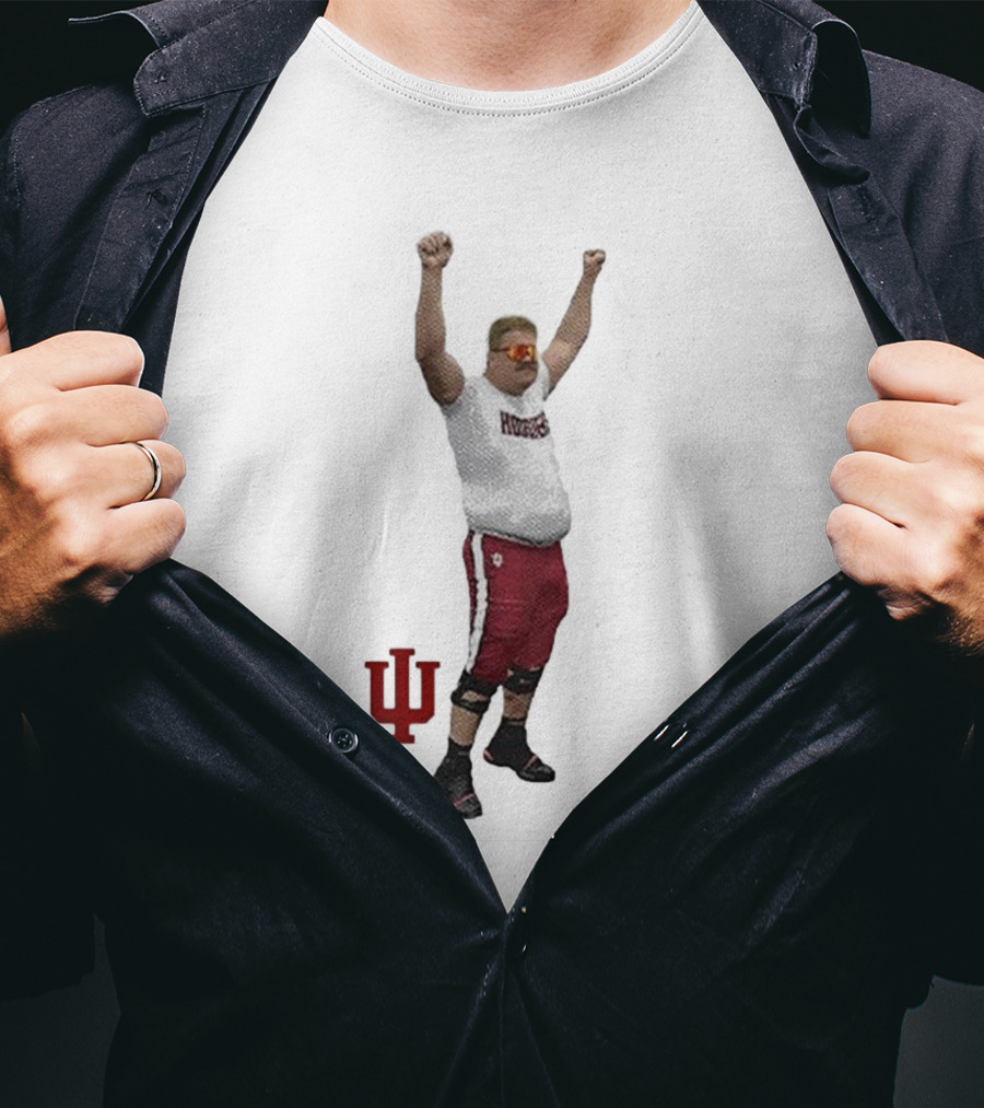 Mike Katic Indiana Hoosiers Football Player Celebration Cartoon IU Logo T-Shirt