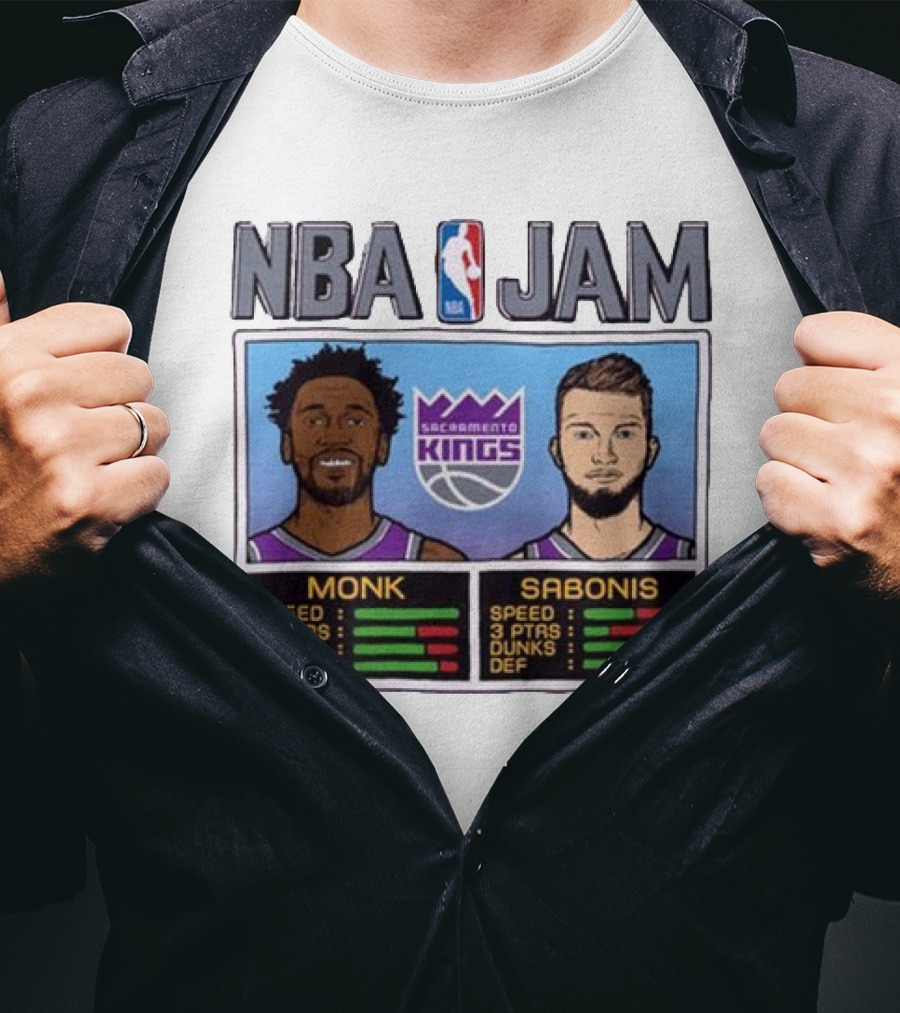 NBA Jam Sacramento Kings Monk Sabonis Stats Graphic T-Shirt