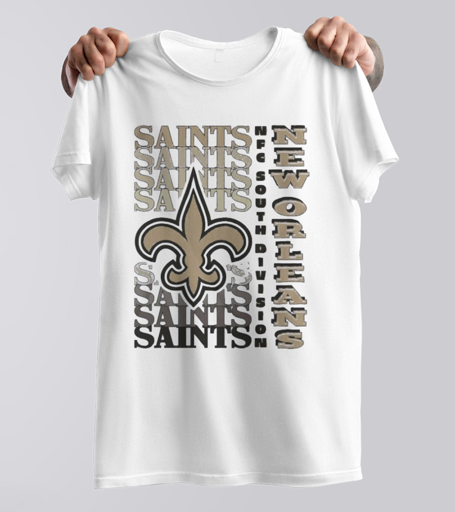New Orleans Saints NFC South Division Fleur-de-Lis Saints Text Pattern T-Shirt