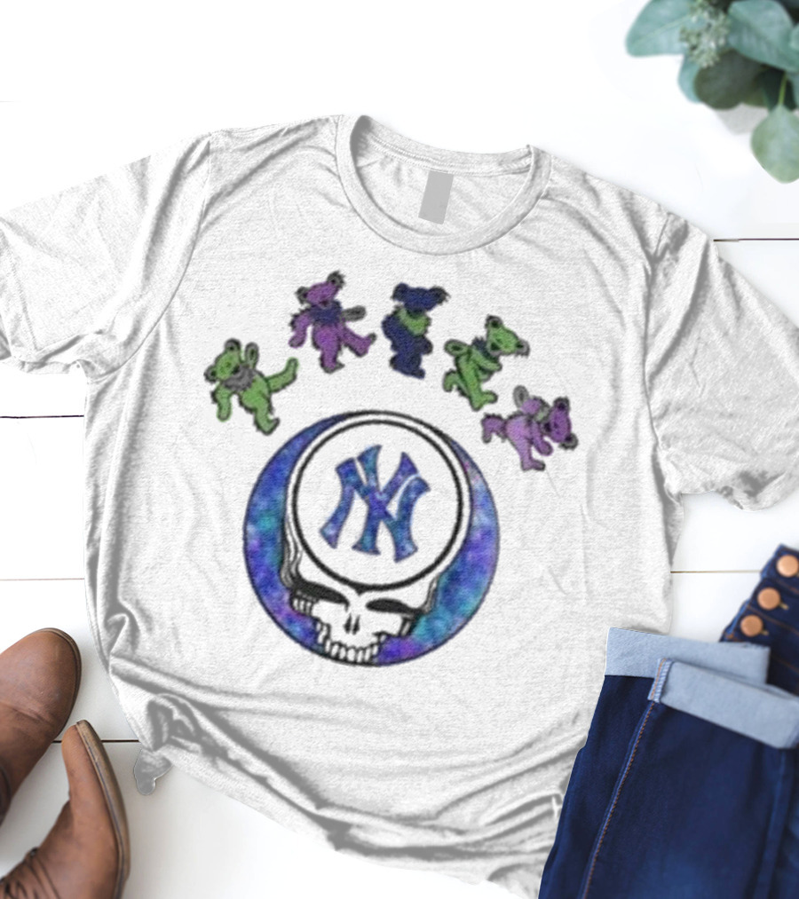 New York Yankees 2025 Skull Grateful Dead Bears Baseball Night T-Shirt