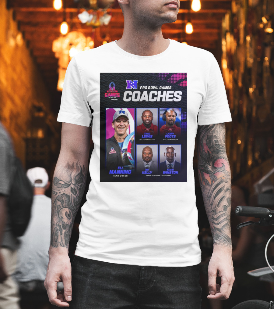 NFC Pro Bowl Games Coaches Eli Manning Thad Lewis Larry Foote Mo Kelly Kevin Winston T-Shirt