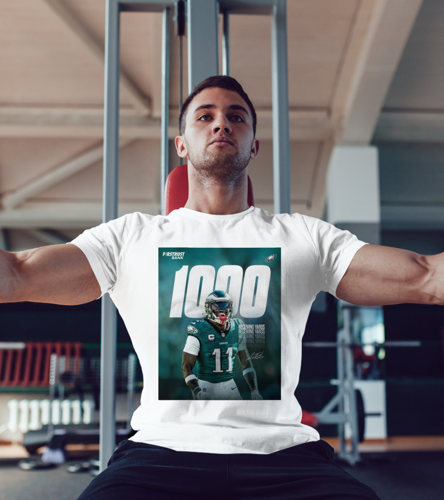 Philadelphia Eagles A.J. Brown 1000 Receiving Yards Signature Fly Eagles Fly NFL T-Shirt