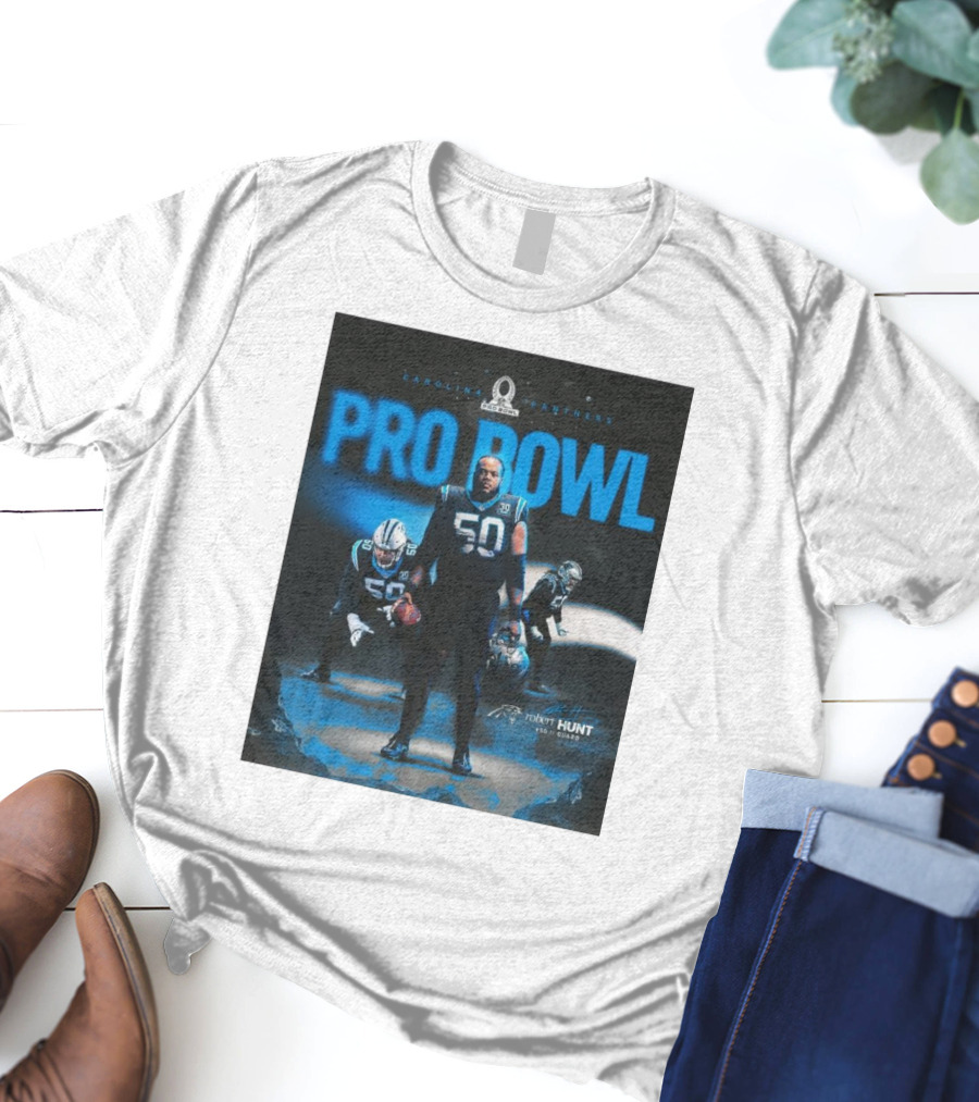 Carolina Panthers Pro Bowl 2025 Robert Hunt 50 Guard Signature NFL T-Shirt